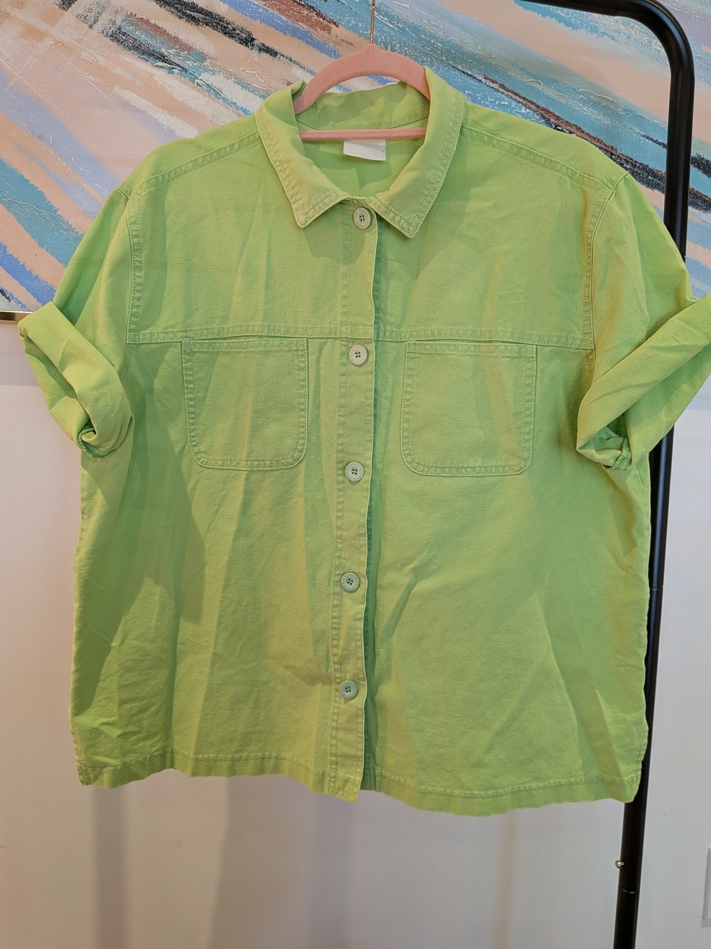 Vintage LA Seat Covers Lime Green Button-Front Shirt